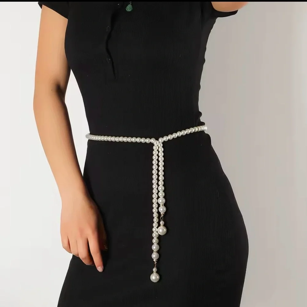 Pearl Waist Chain for Women Adjustable Pearl Belt 44”